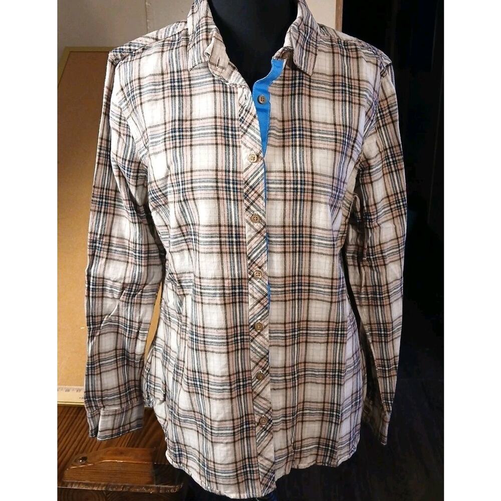 Eddie Bauer Womens Size L Flannel Shirt Tan